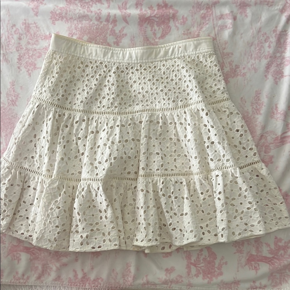 Rebecca Taylor White Eyelet Skirt with Tiered Design